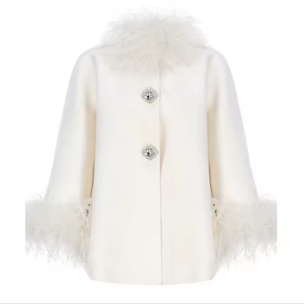 Urban Feather Patchwork Coat Women Casual O-neck Long Sleeve - Picture 8 of 11